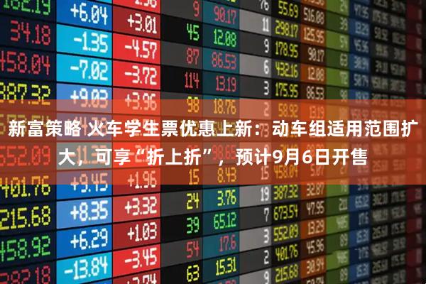 新富策略 火车学生票优惠上新：动车组适用范围扩大，可享“折上折”，预计9月6日开售